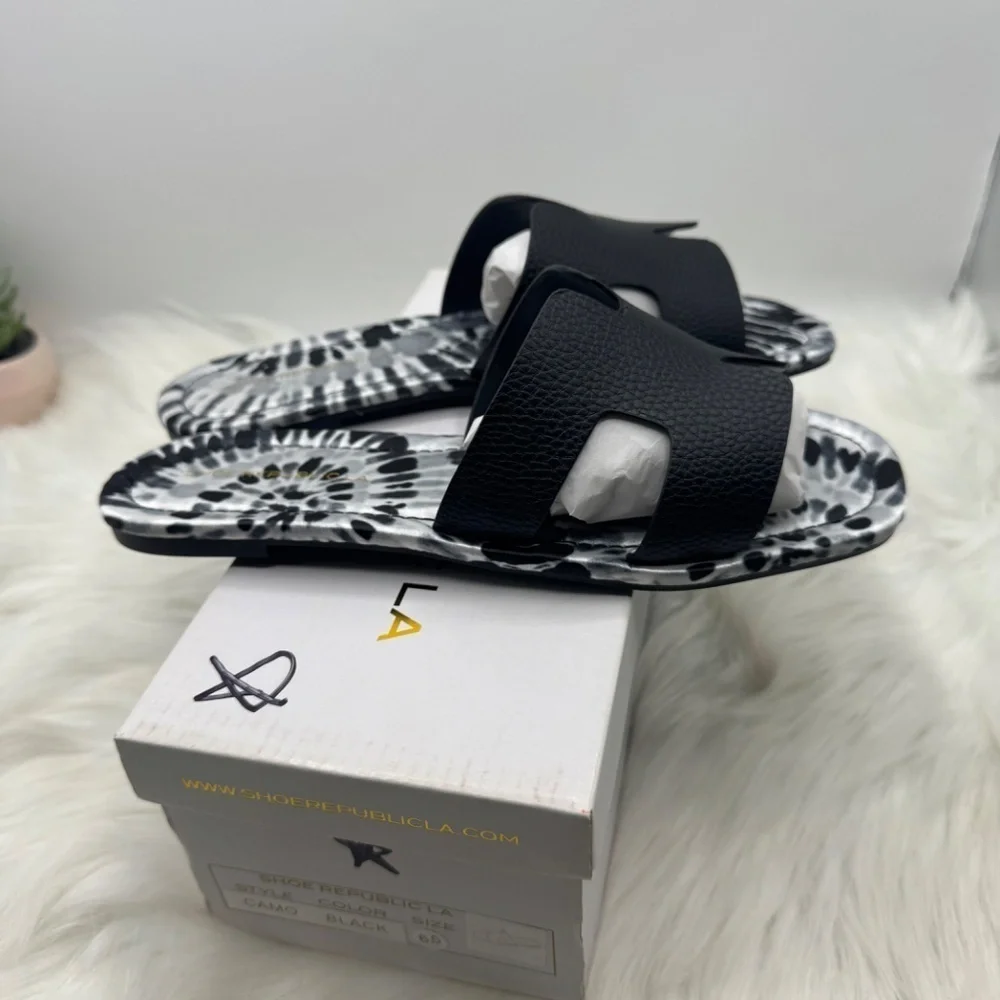 Black Square Open Toe Mule Slide Sandal